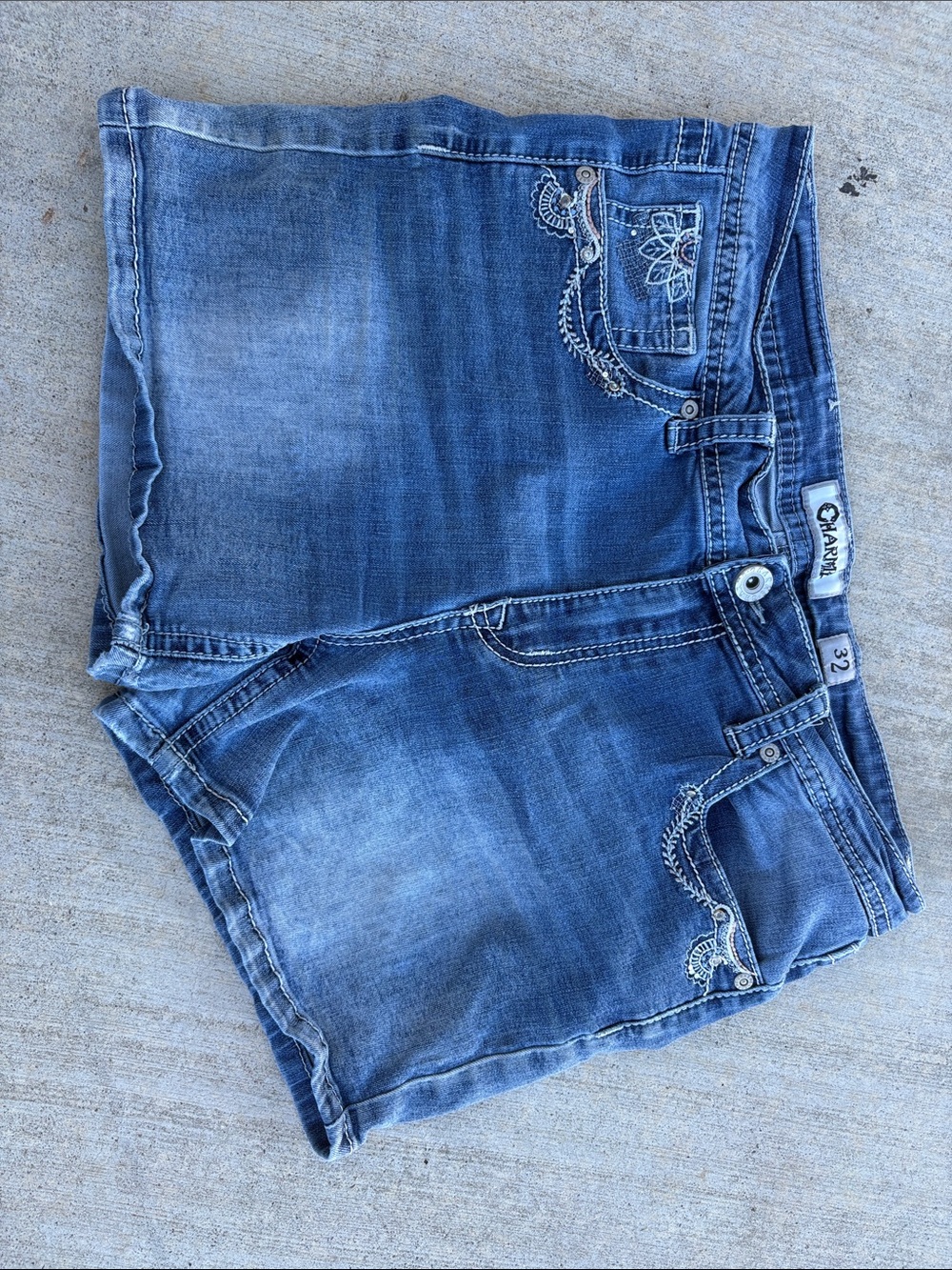 Charme Women's Faded Blue Denim Shorts with Embroidered Pocket